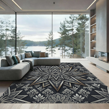 Dark Silver Ornate Star Geometric Rug