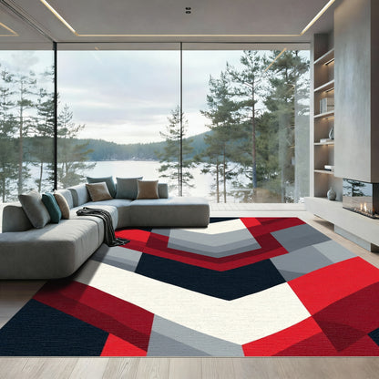 Bold Red Gray Chevron Geometric Rug