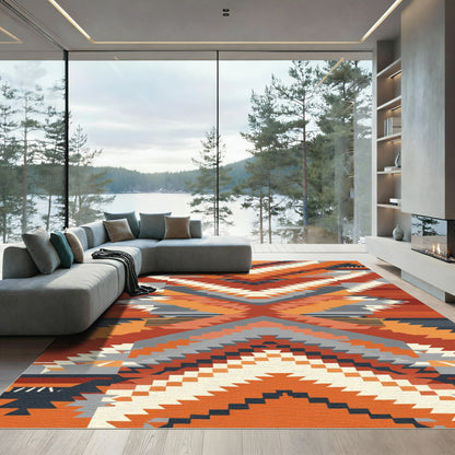 Terracotta Ochre Abstract Staircase Rug