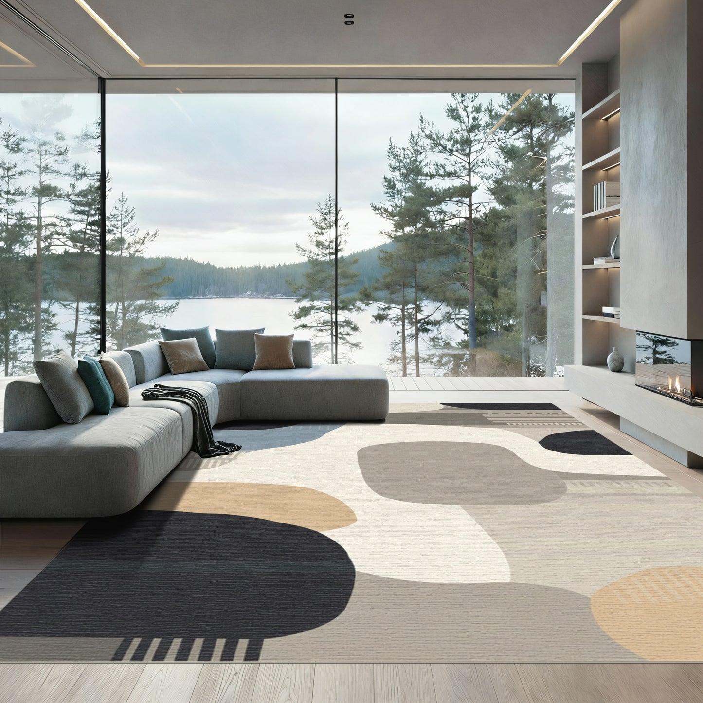 Abstract Organic Shapes Neutral Color Palette Rug