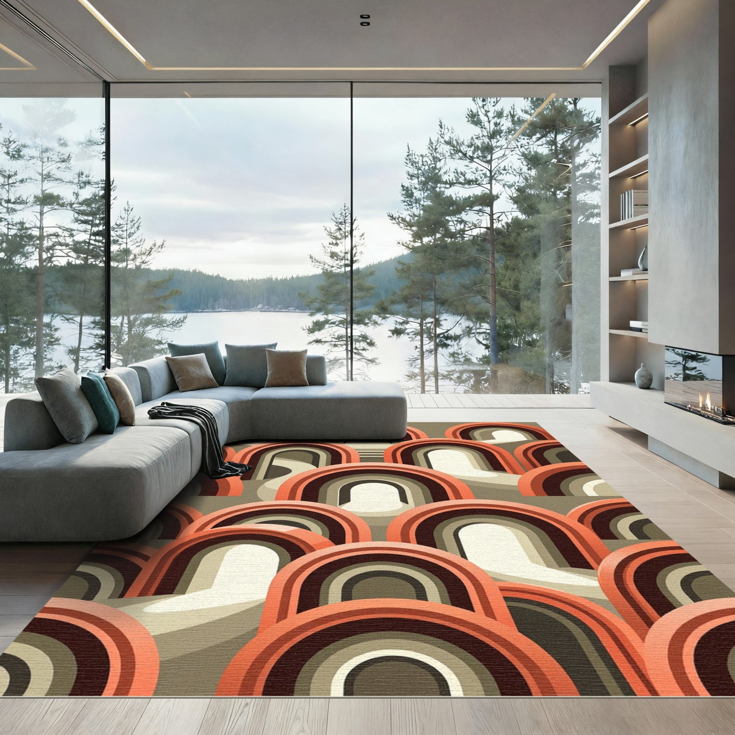 Mid Century Burnt Orange Arch Mosaic Rug