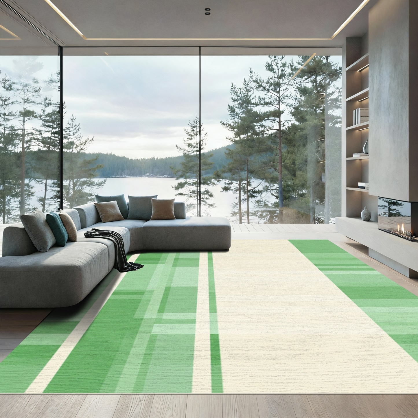 Green Stripes Pastel Geometric Band Rug