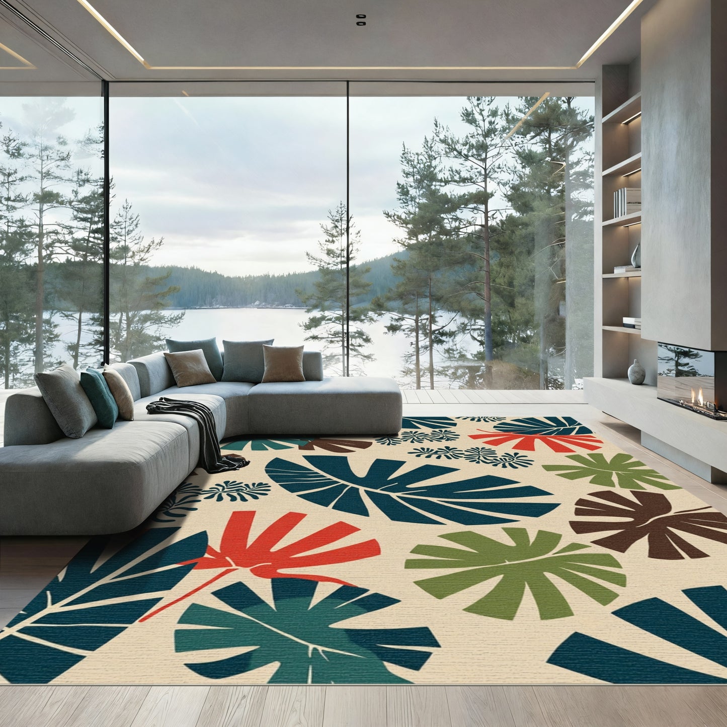 Bold Tropical Leaf Medley Rug