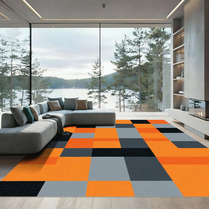 Orange Gray Black Geometric Blocks Rug