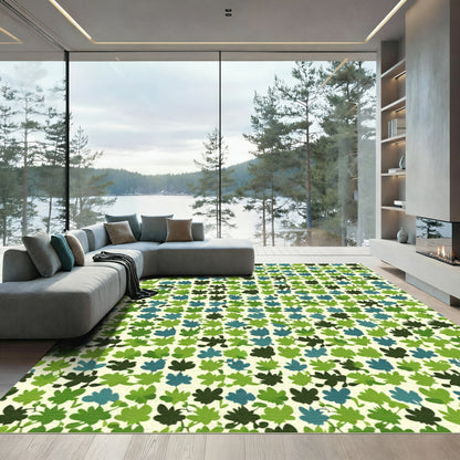 Green Leafy Textured Repeat Rug