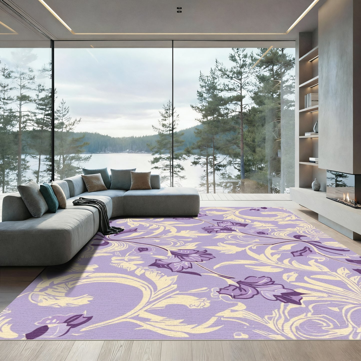 Lavender Floral Scroll Vine Rug
