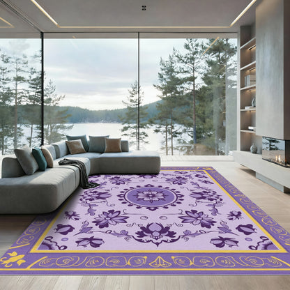 Lavender Purple Floral Medallion Border Rug