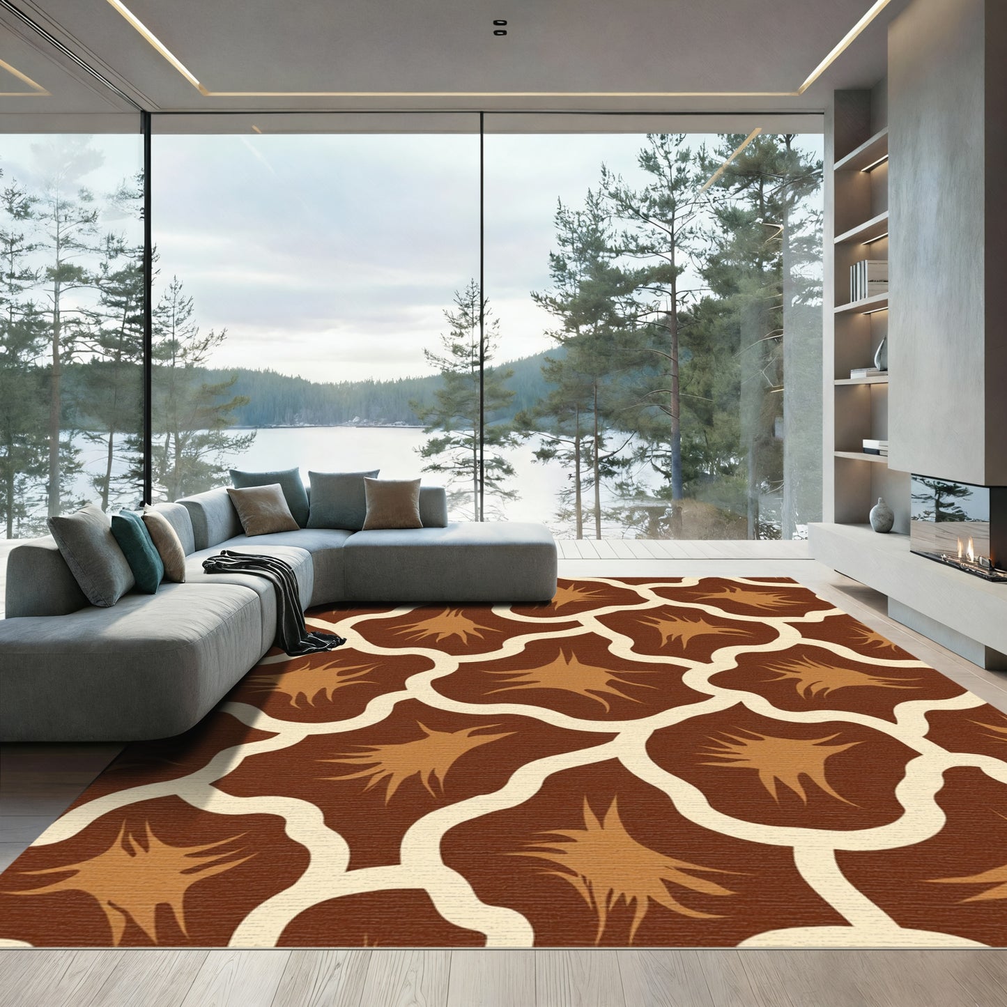 Brown beige giraffe print abstract Rug