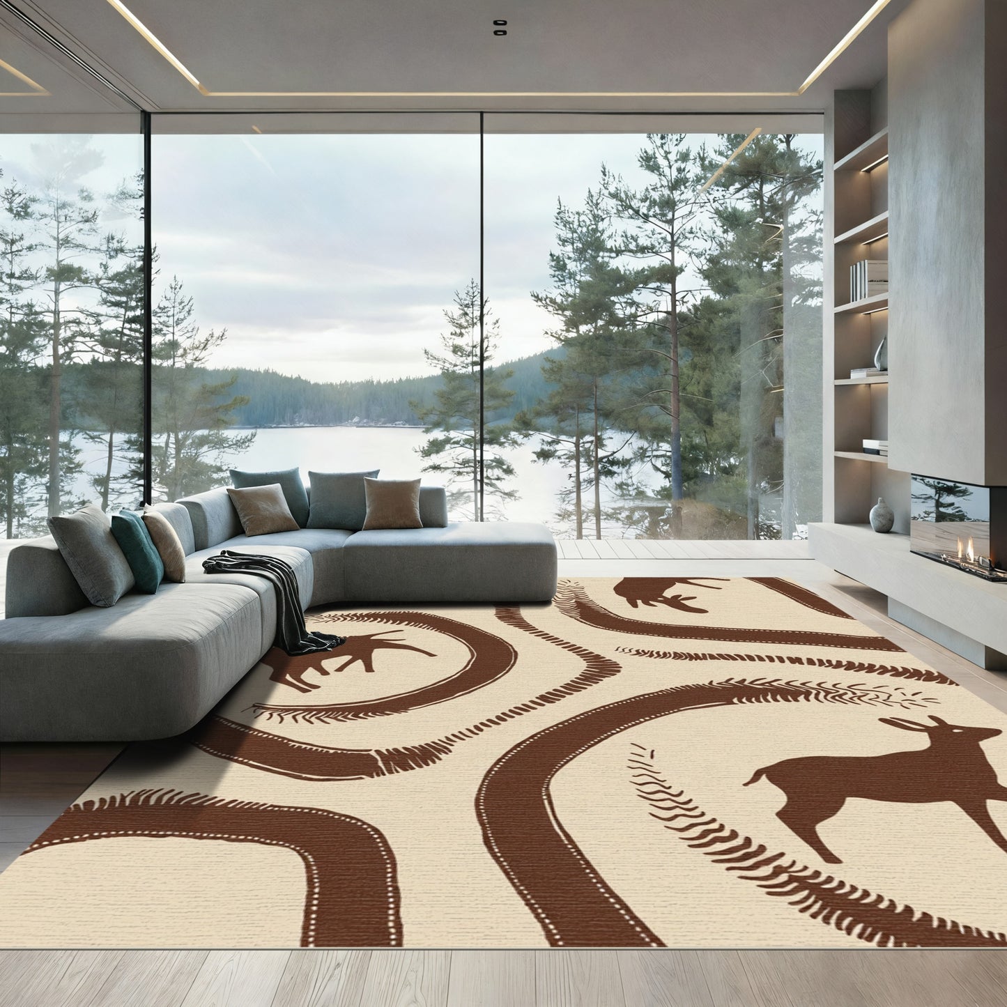 Cave Art Brown Deer Narrative Flow Rug
