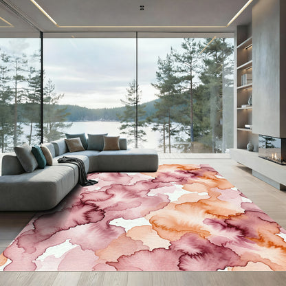 Blush and Terracotta Watercolor Abstract Swirl Rug
