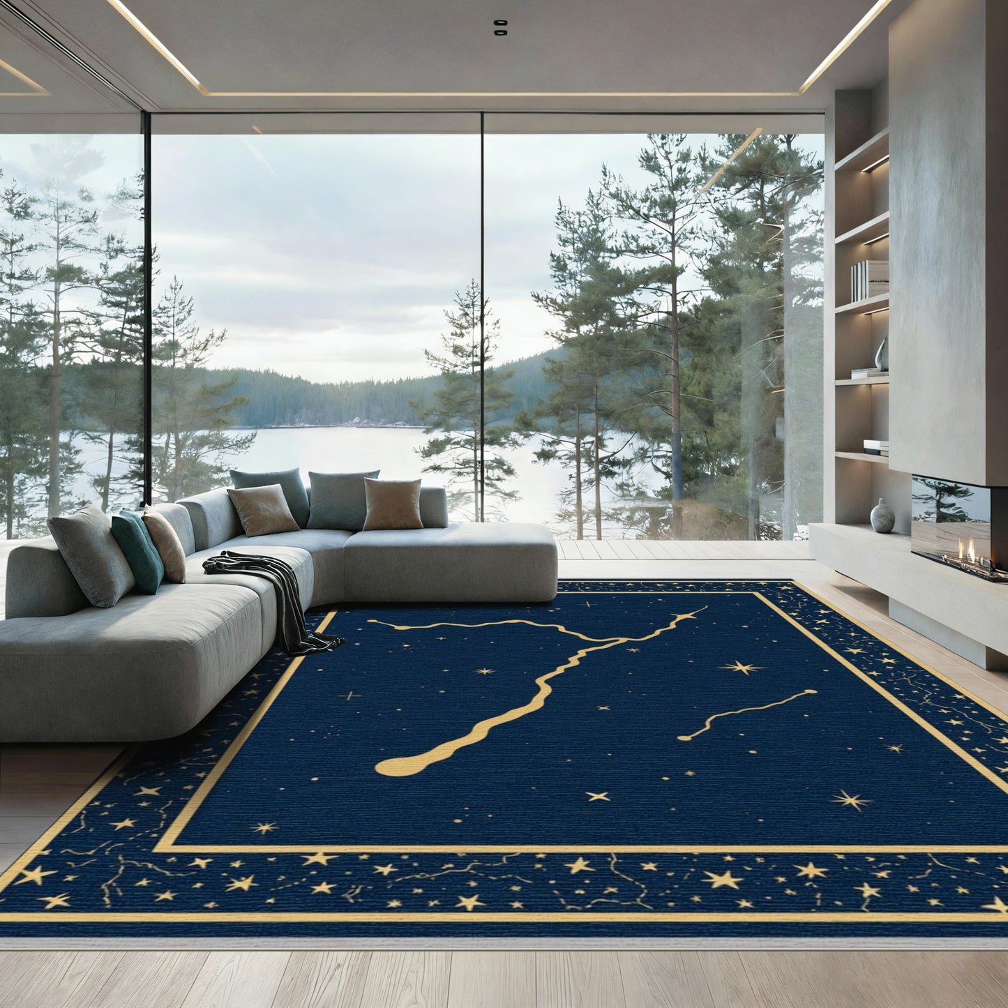 Deep Blue Cosmic Starry Constellation Rug