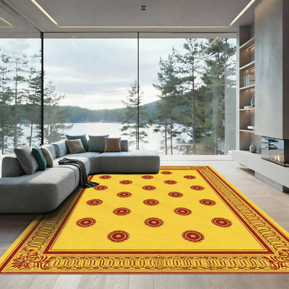 Golden Yellow Red Floral Medallion Border Rug