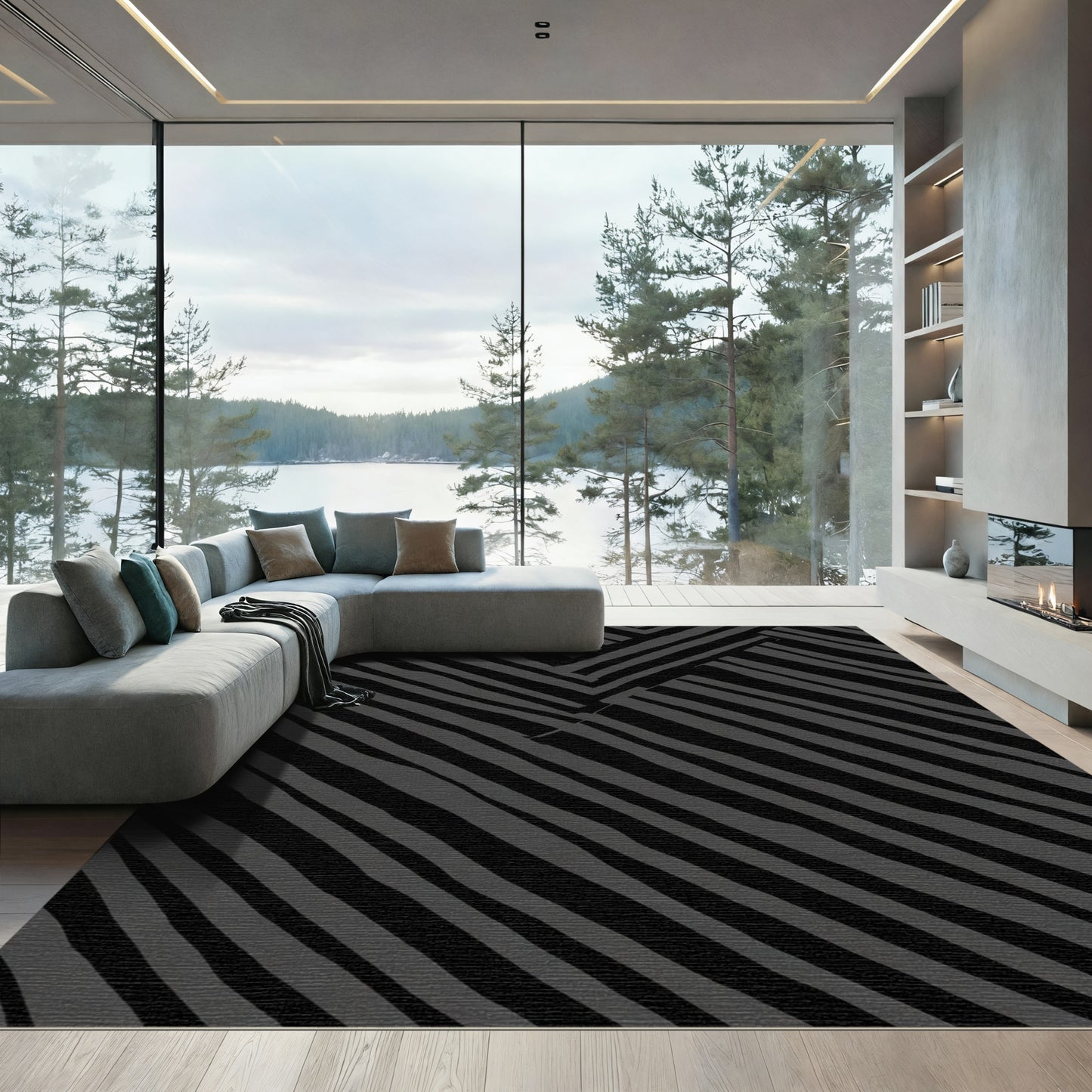 Dark Gray Woven Stripe Arrangement Rug