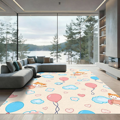 Whimsical Cat Balloon Cloud Heaven Rug