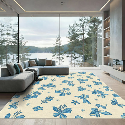 Blue Flowing Floral Scatter Rug