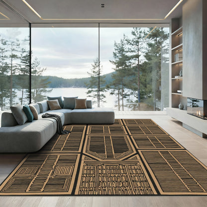 Tan Brown Geometric Window Panes Rug