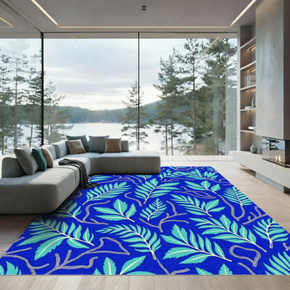 Vibrant Aqua Tropical Leaf Scatter Rug