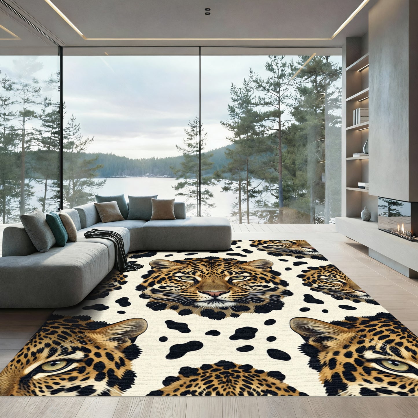 Leopard Face Cream Black Spot Rug