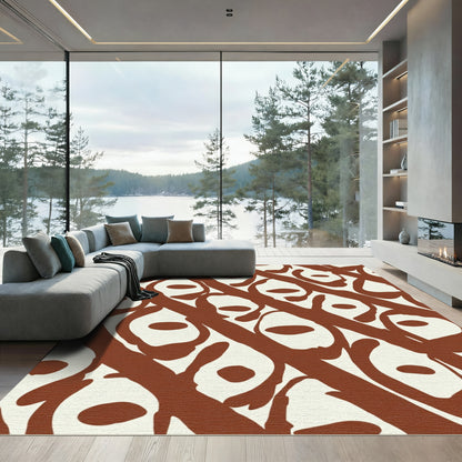 Abstract Organic Ochre Diagonal Swirl Rug