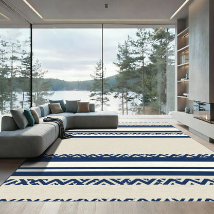 Navy Blue Coastal Stripe Geometric Rug