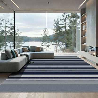 Modern Navy Gray Stripe Rug