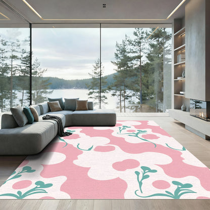 Soft Pink Silhouette Floral Botanical Rug