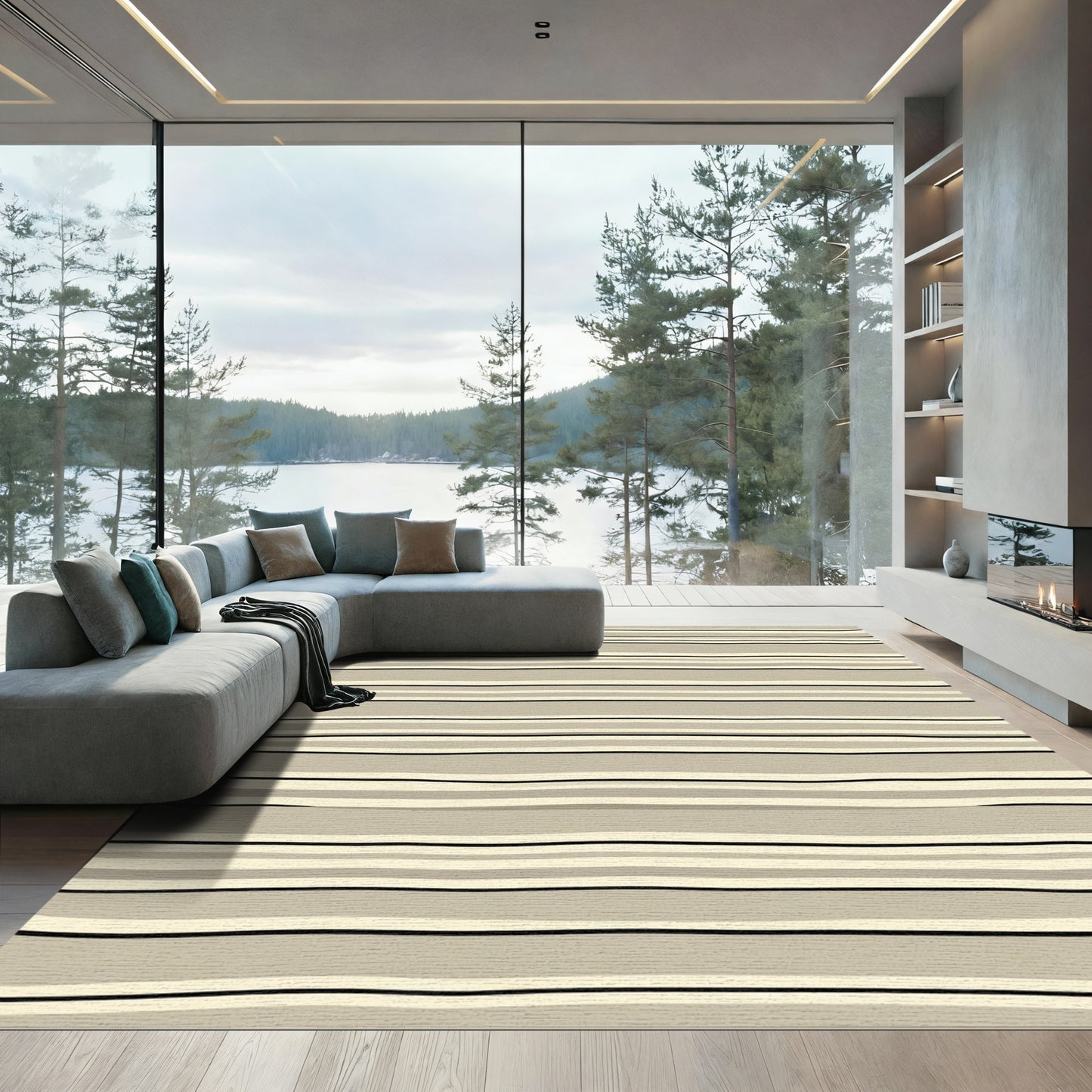 Neutral Tones Wavy Stripe Rug