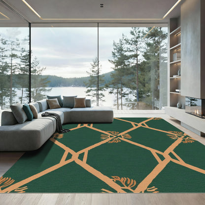 Emerald Orange Geometric Floral Lattice Rug