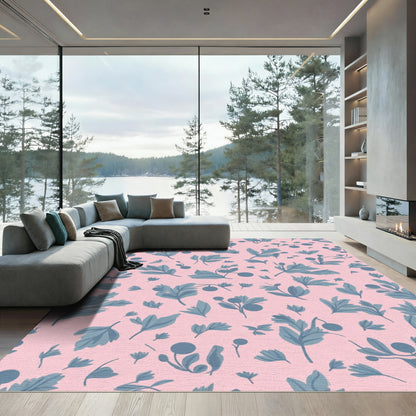 Soft Pink Blue Botanical Pattern Rug