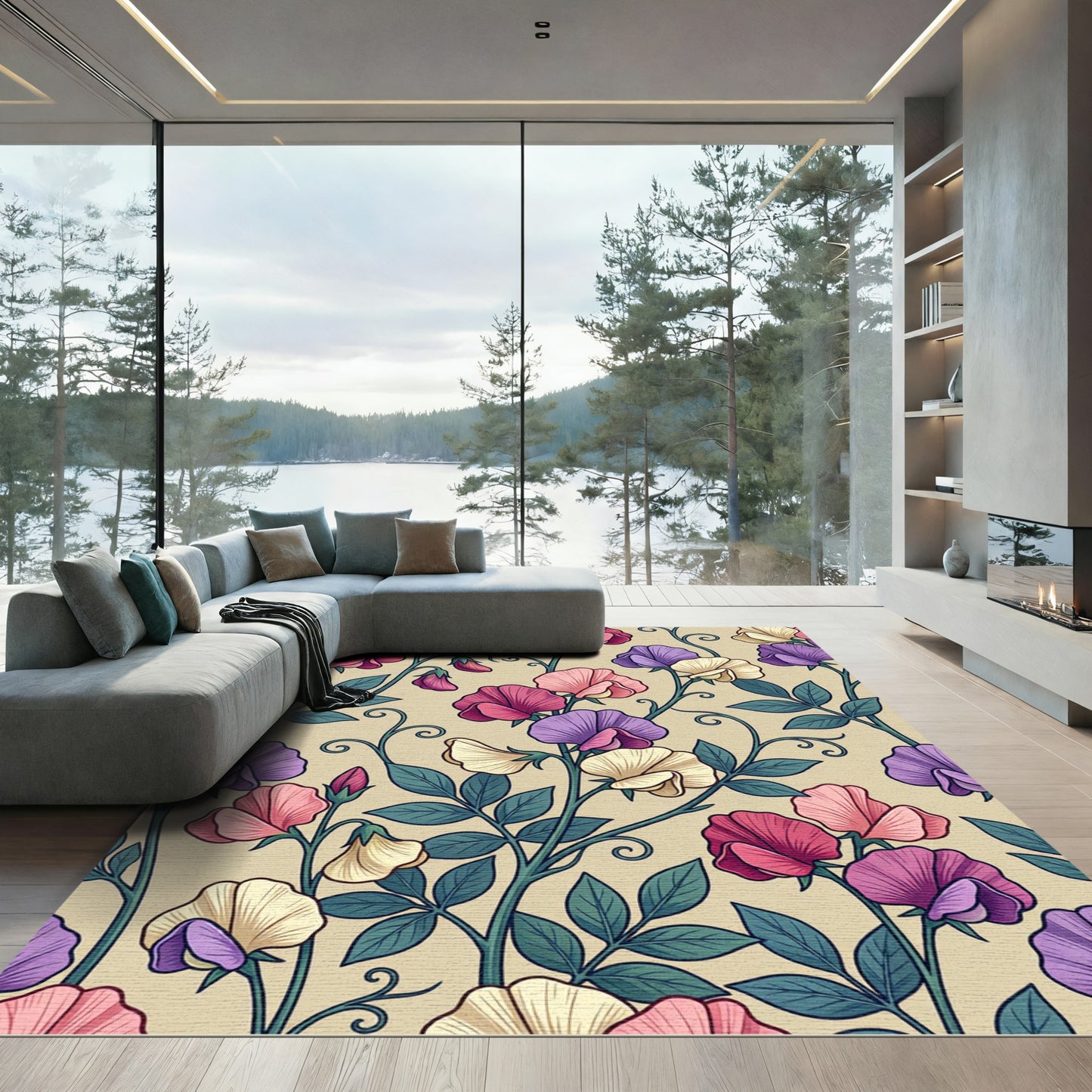 Pastel Sweet Pea Botanical Arrangement Rug