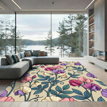 Pastel Sweet Pea Botanical Arrangement Rug