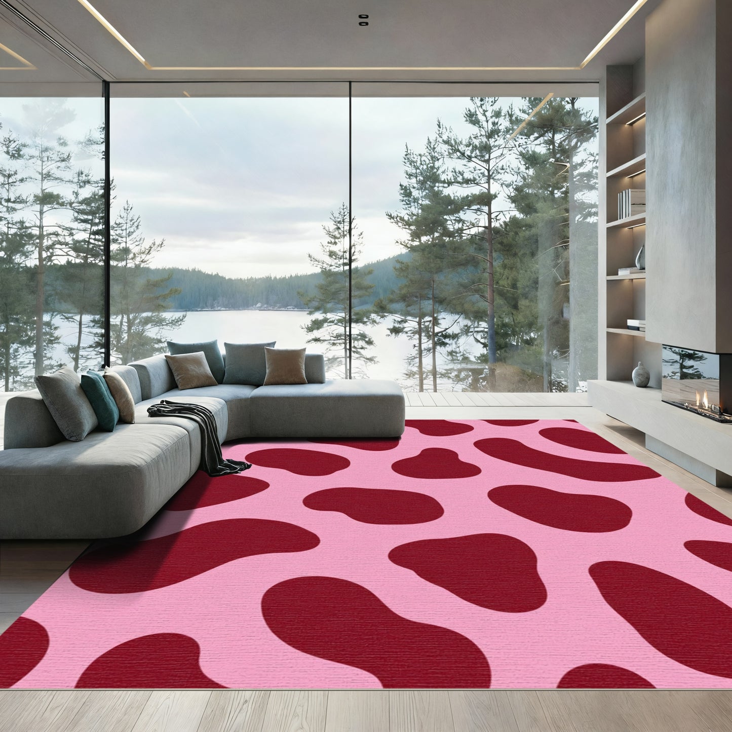 Pink Burgundy Spot Abstraction Rug