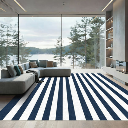 Classic Navy White Vertical Stripes Rug