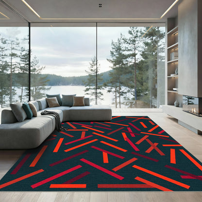 Random Red Orange Stripe Scatter Rug