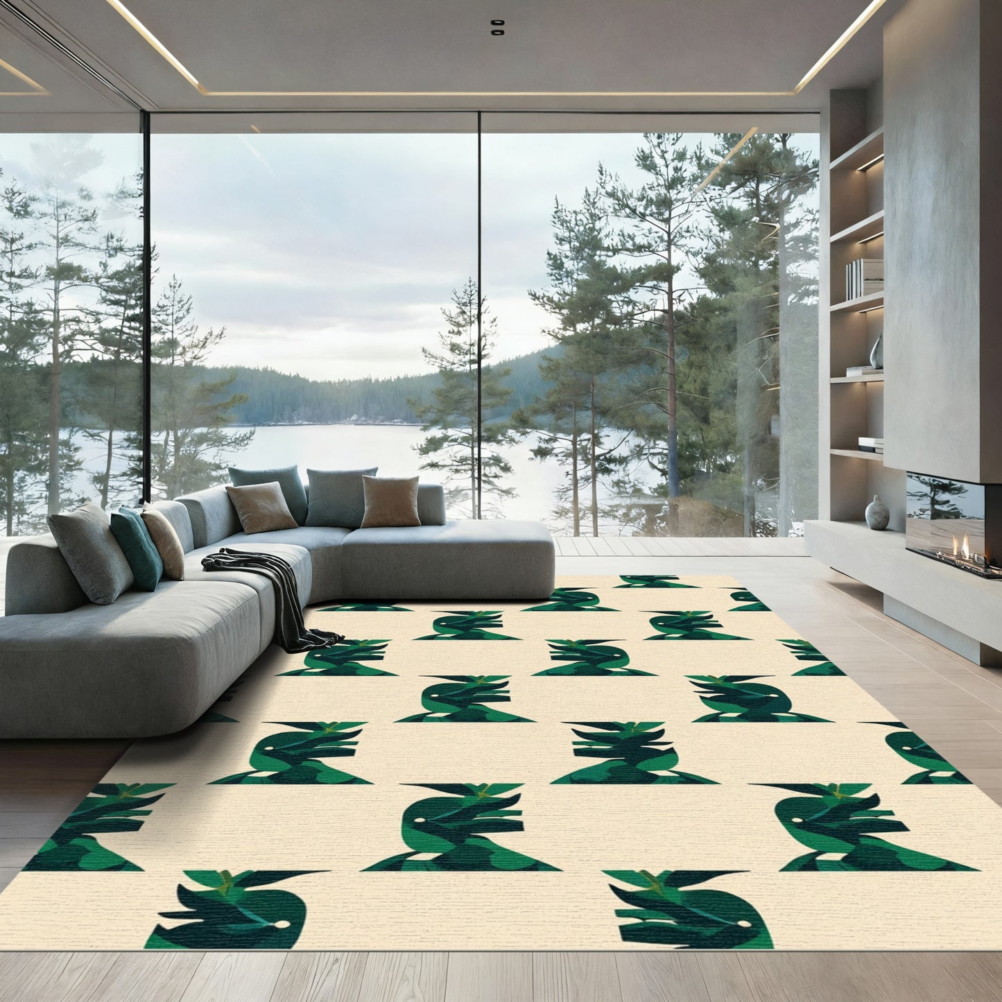Emerald Abstract Botanical Forms Rug