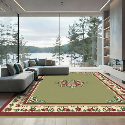 Sage Green Crimson Floral Medallion Rug