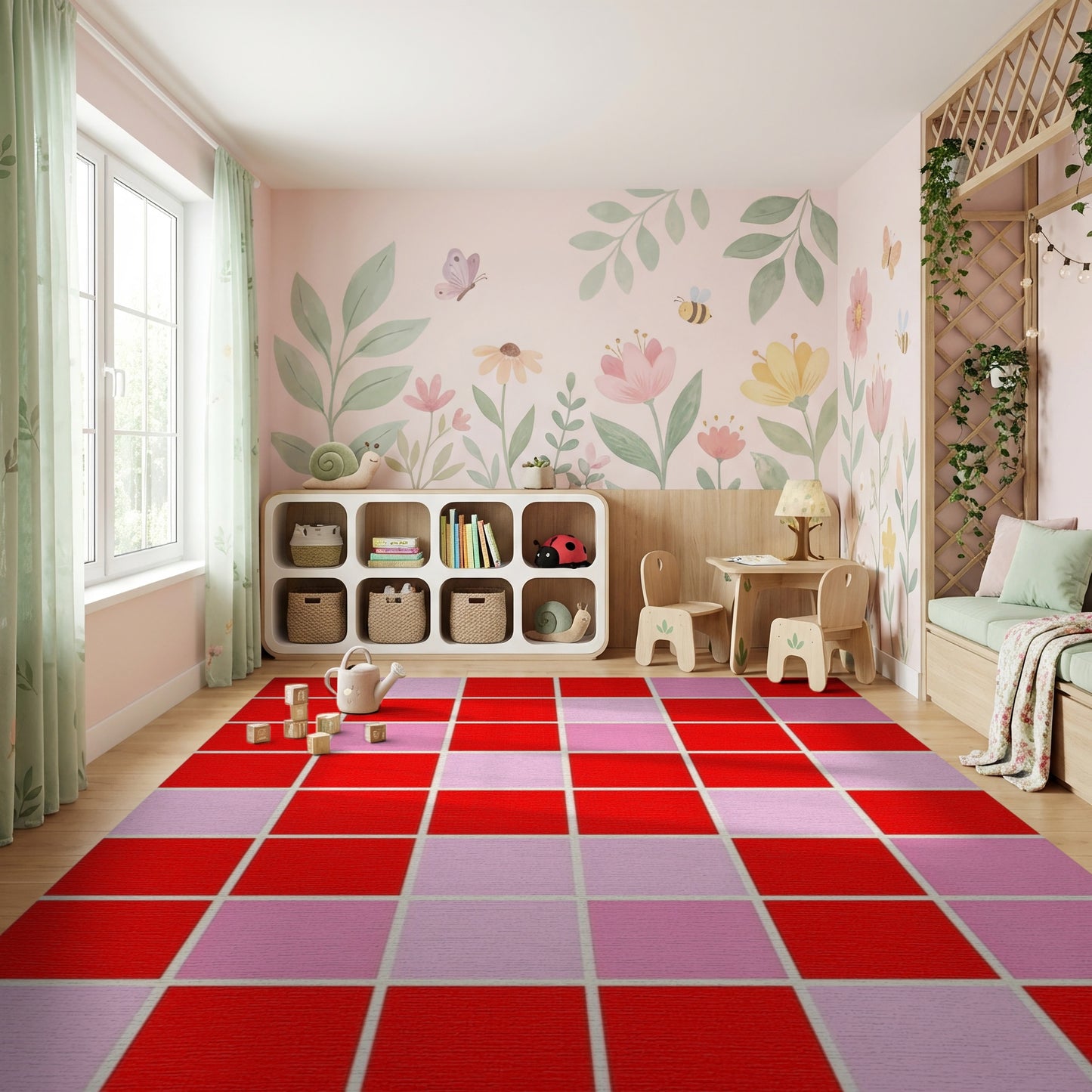 Bold Pixelated Pink Heart Red Rug