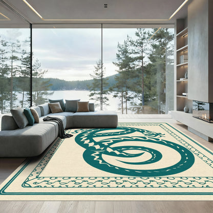 Teal Dragon Swirl Border Rug
