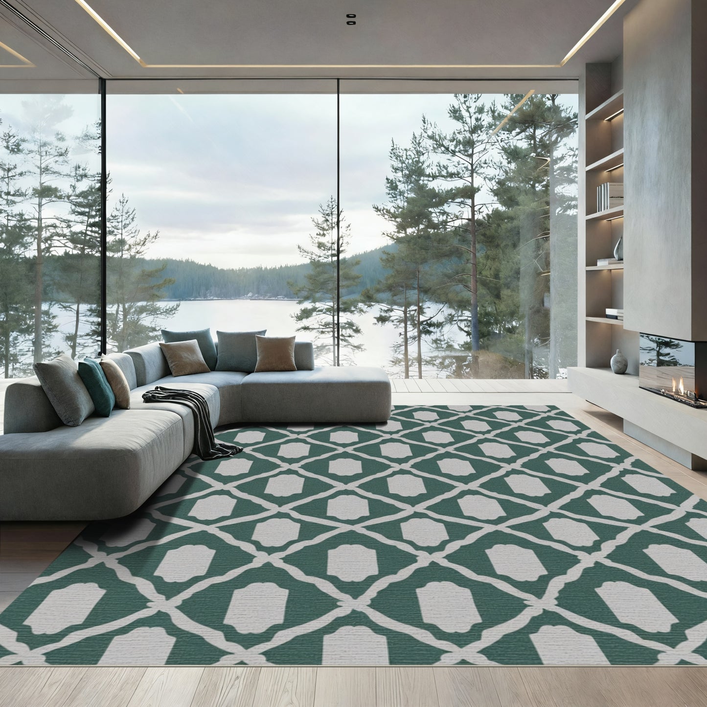 Deep Teal Lattice Arch Rug
