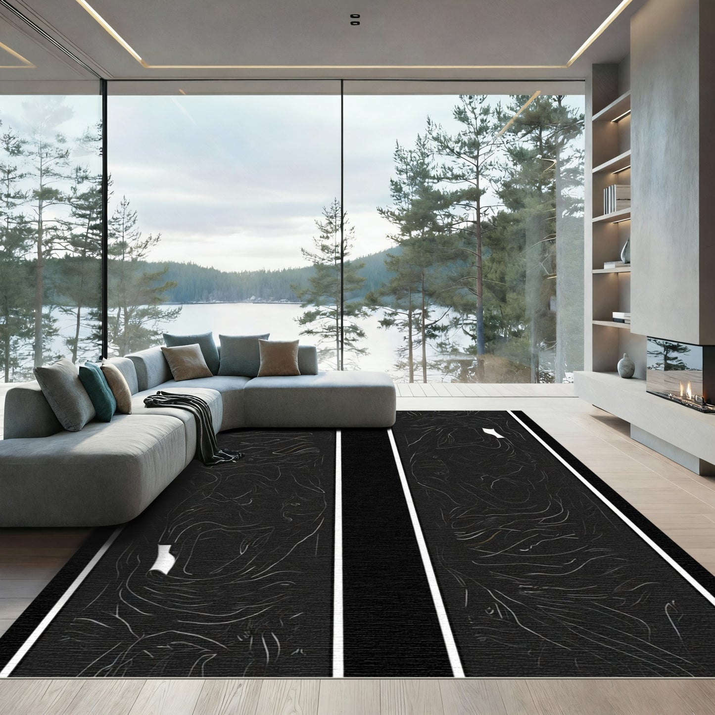 Abstract Black White Organic Flow Rug