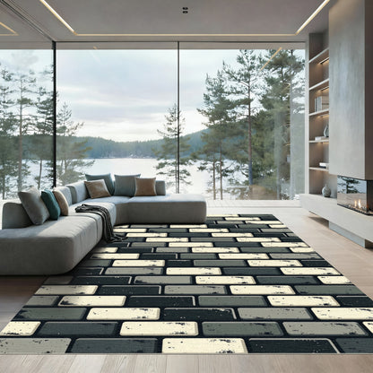 Modern Monochrome Alternating Brick Texture Rug