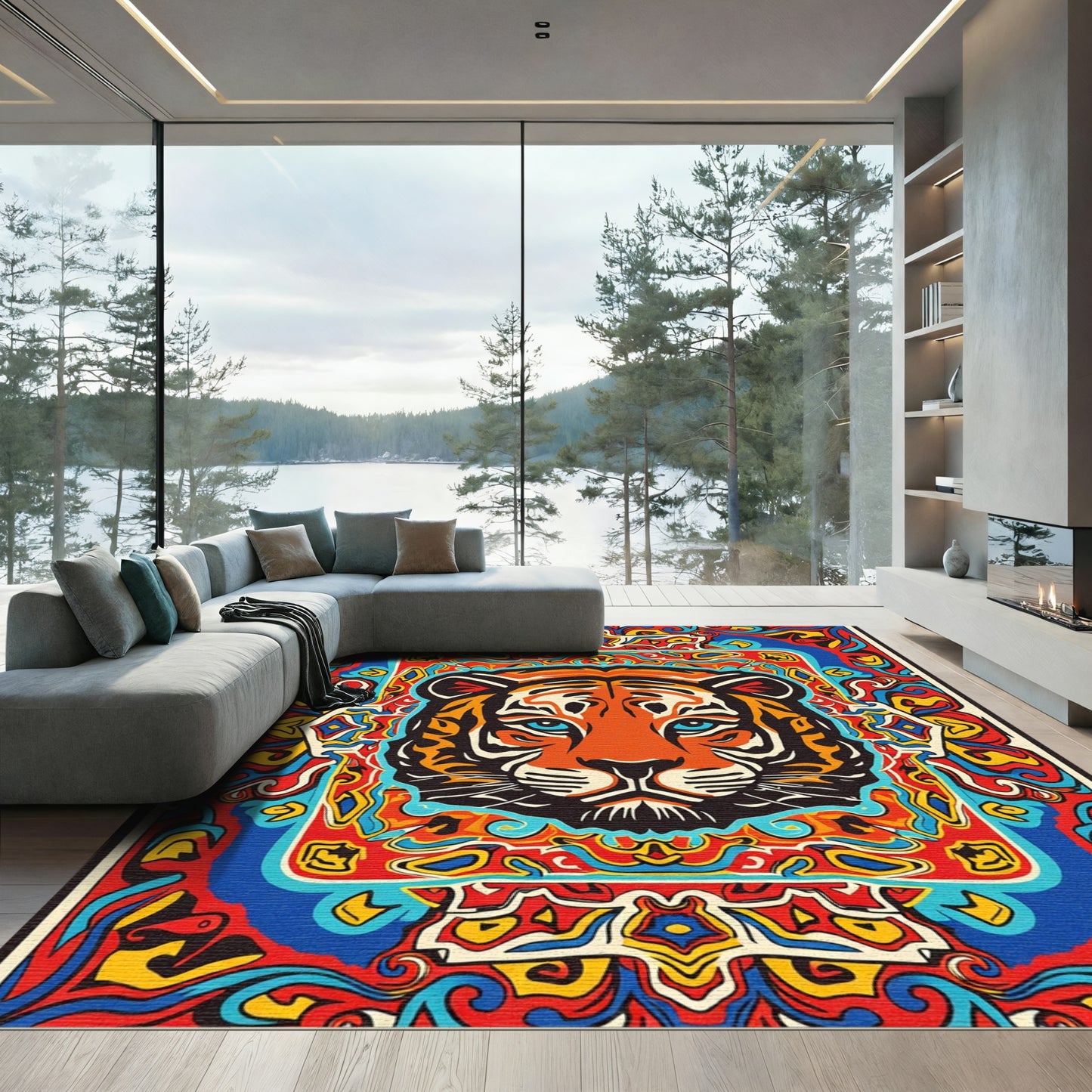 Psychedelic Tiger Blue Eye Art Rug