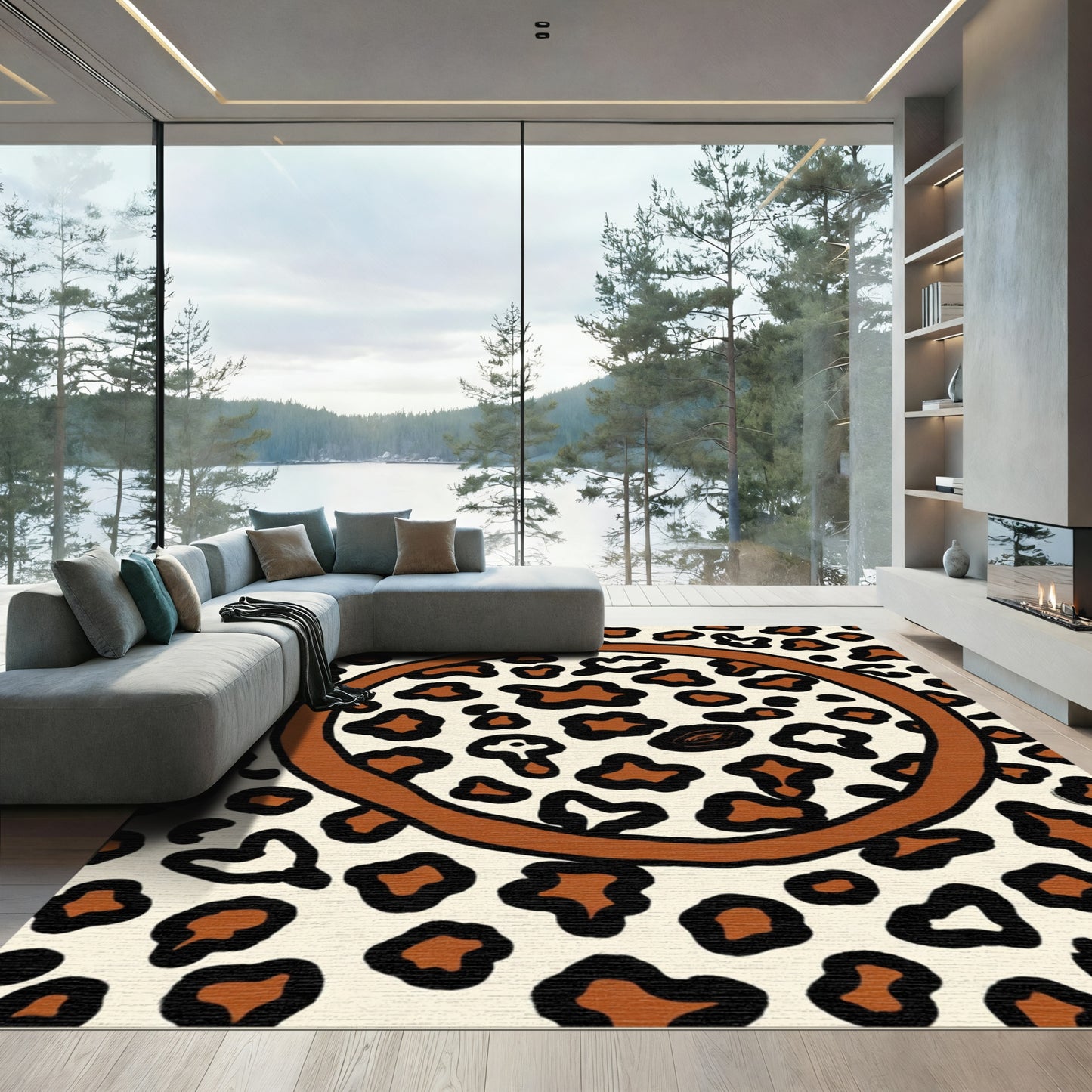 Brown Black Spotted Circle Outline Rug