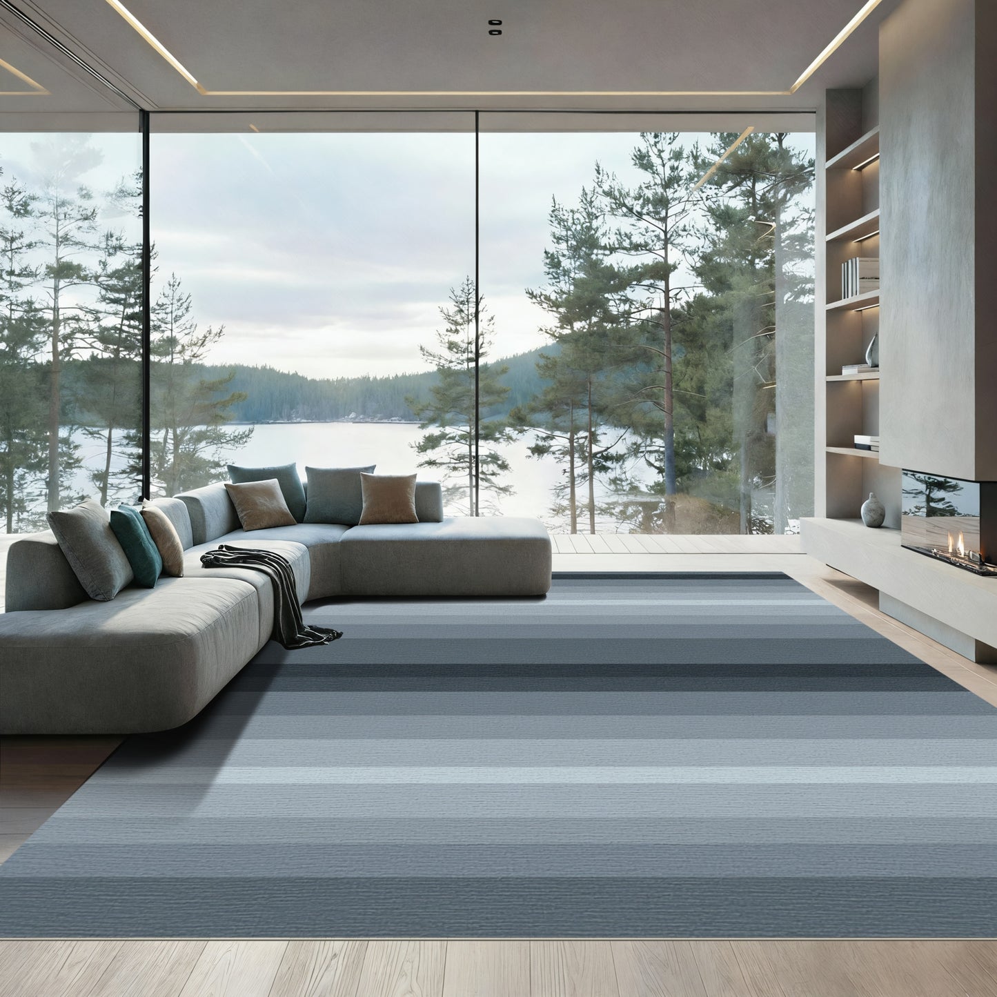 Slate Hue Horizontal Bands Rug