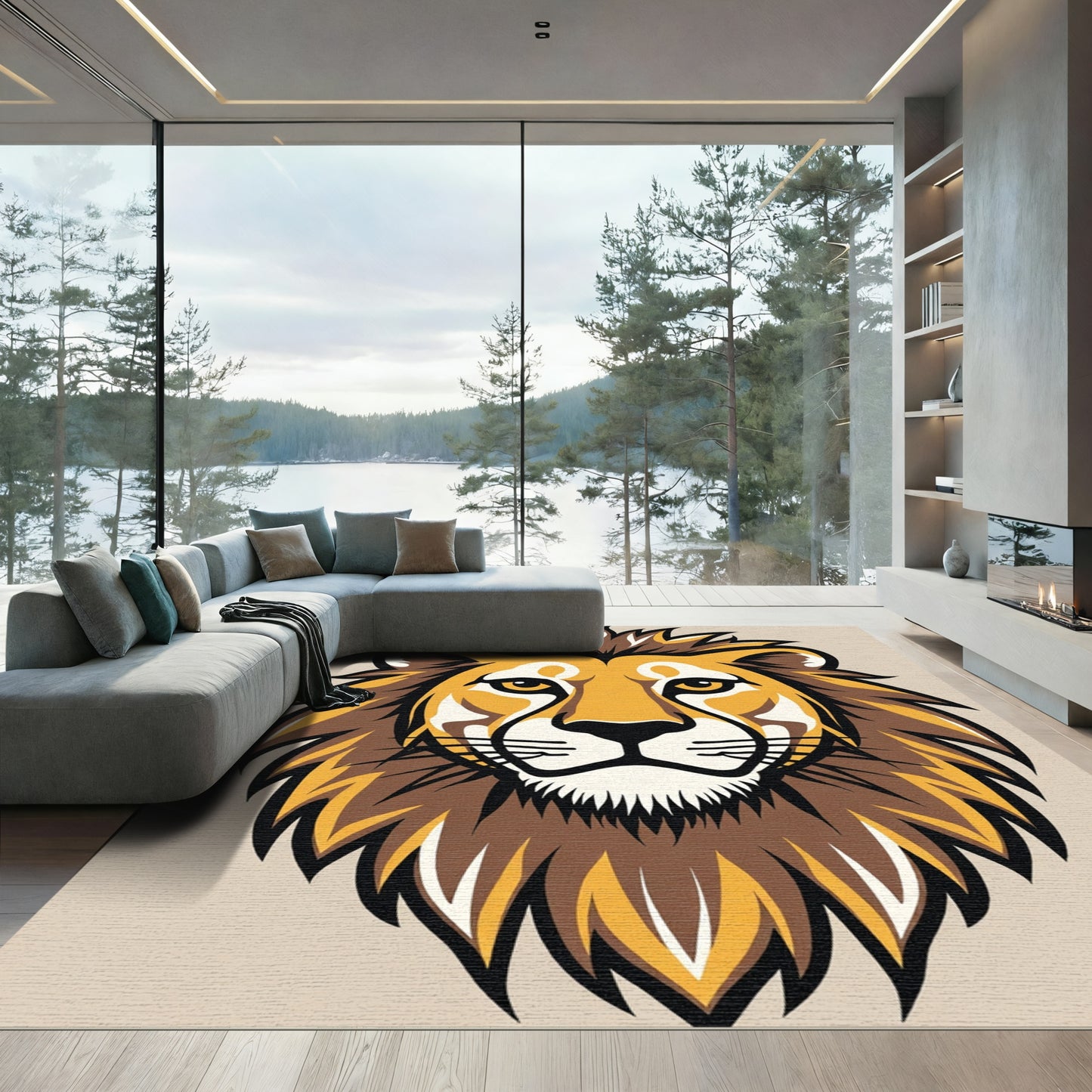 Majestic Golden Lion Face Rug
