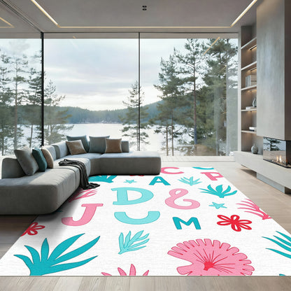 Aqua Pink Coral Letter Scatter Rug