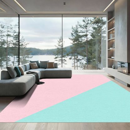 Soft Pink Teal Diagonal Split Rug