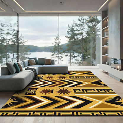 Geometric Ochre Aztec Star Chevron Area Rug