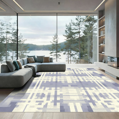 Soft Blue White Pixelated Plaid Rug