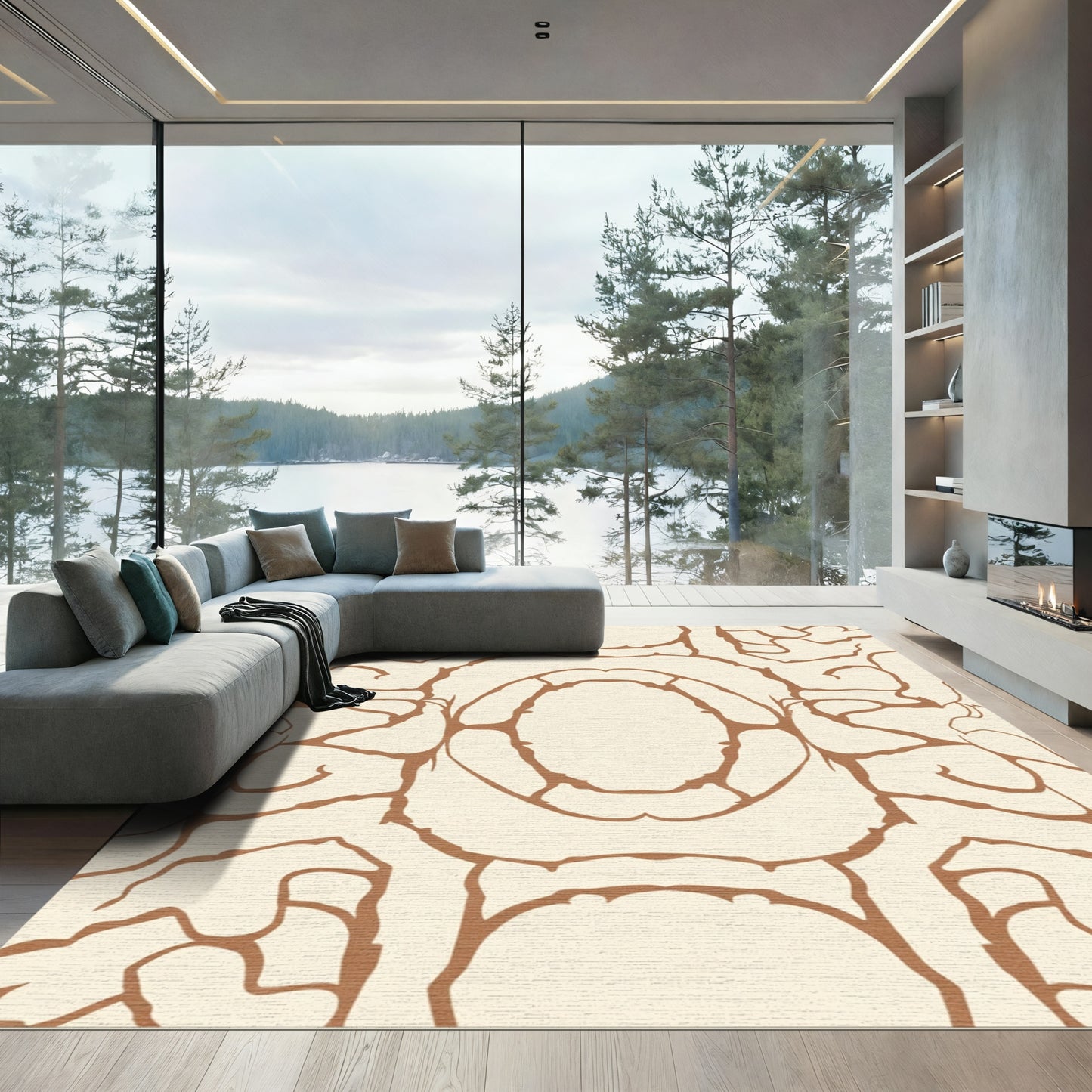 Cream And Brown Abstract Organic Rug